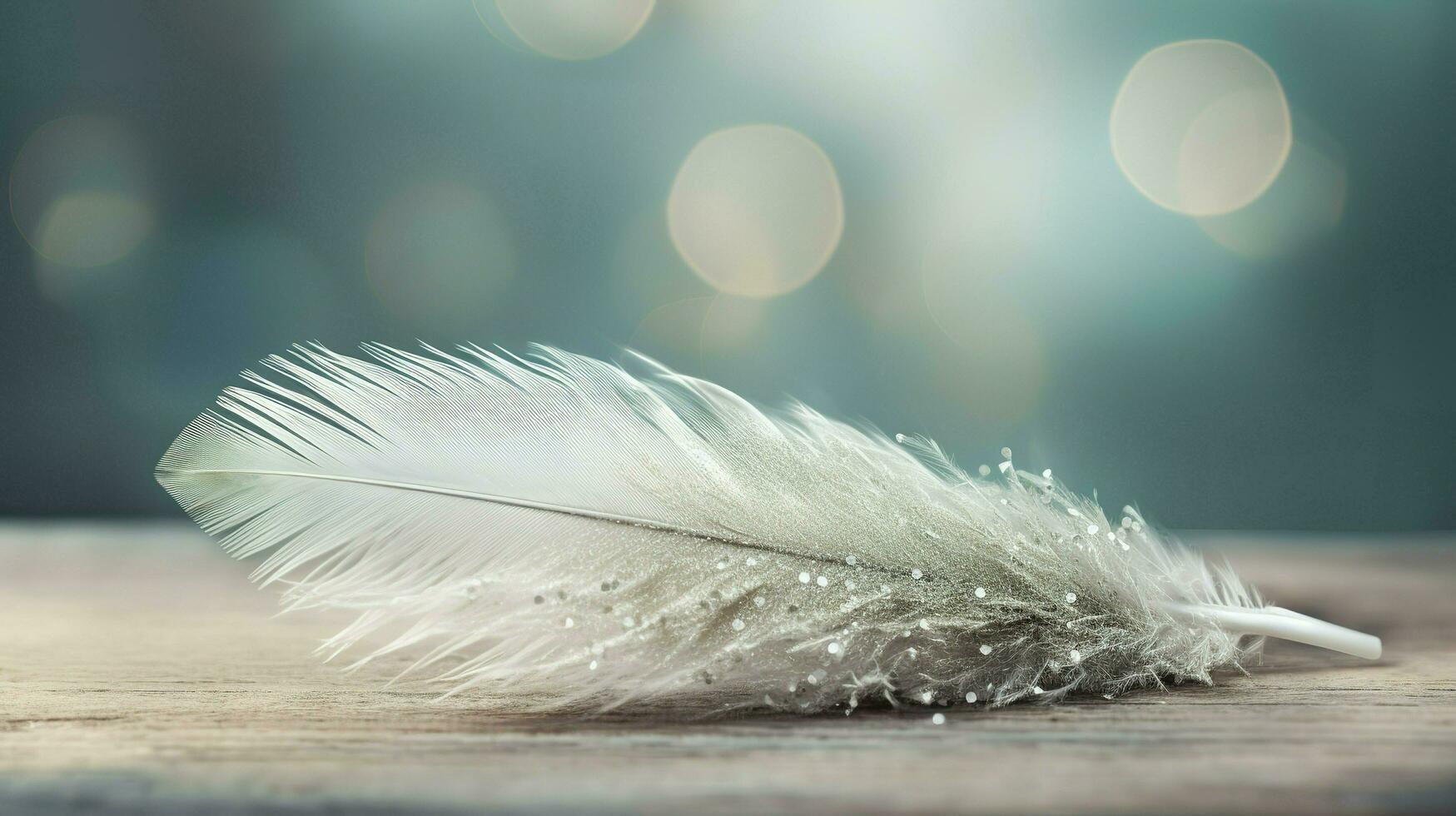 a bright blue background with one white feather, in the style of soft and dreamy pastels, glimmering light effects, nature inspired imagery, fairycore, soft focal points, generate ai photo