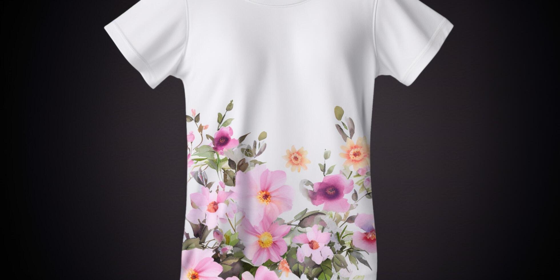 A white women t shirt mockup with spring flowers photo