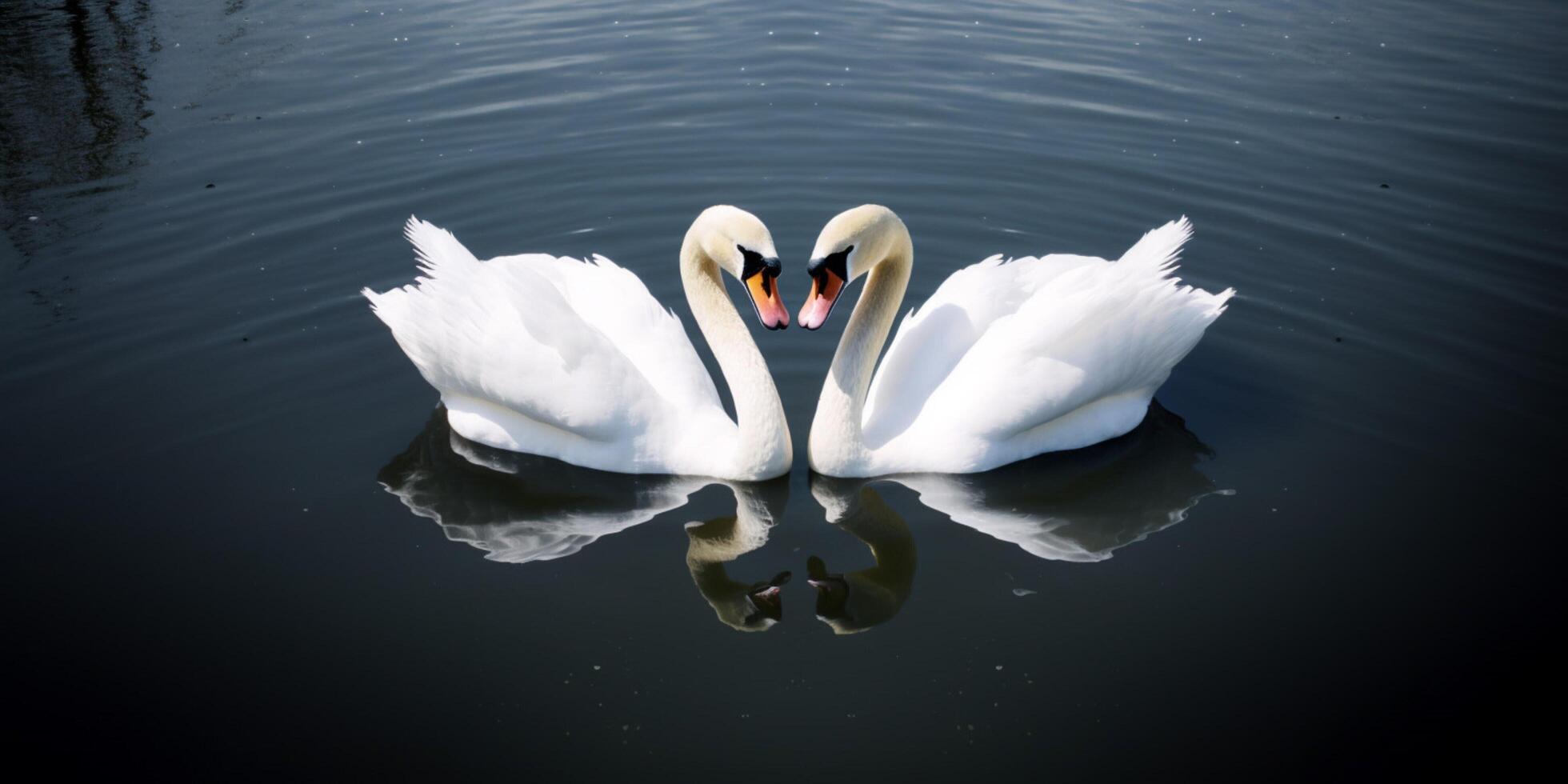 Two swans making heart shape in the water photo