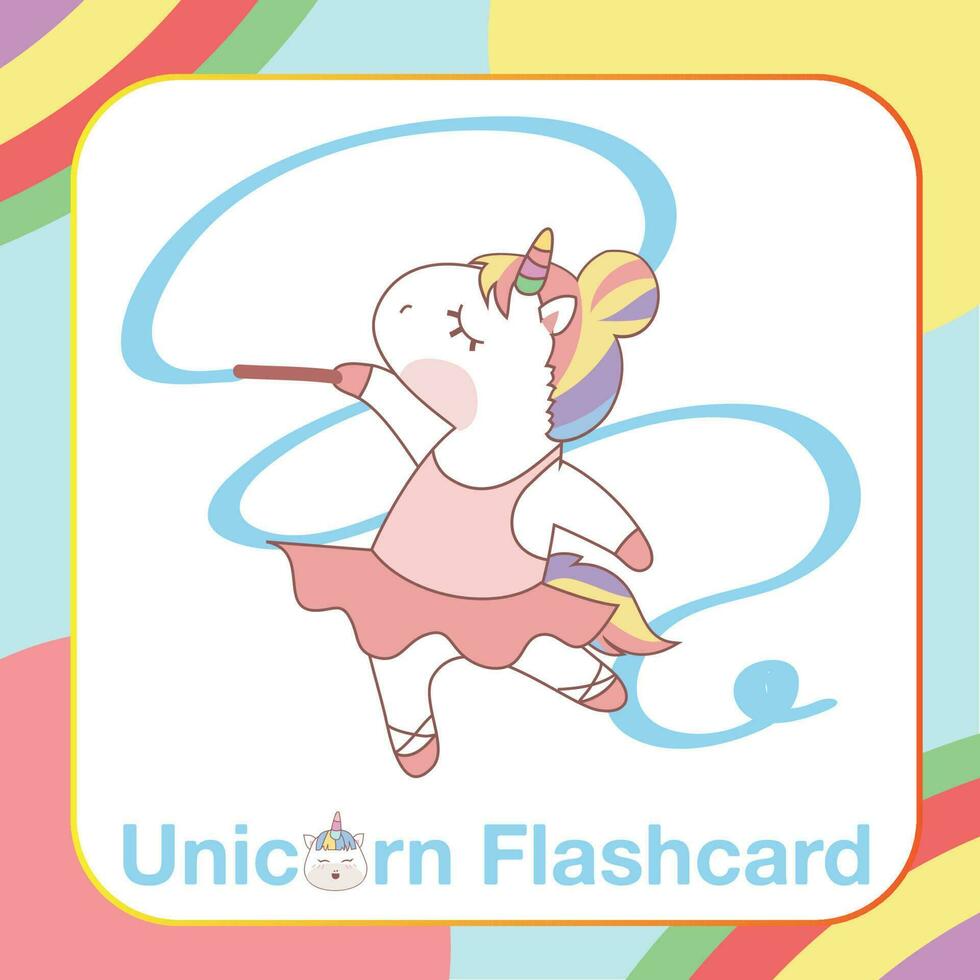 linda tarjeta flash de unicornio para niños. listo para imprimir. tarjeta de juego imprimible. tarjeta educativa para preescolar. ilustración vectorial vector