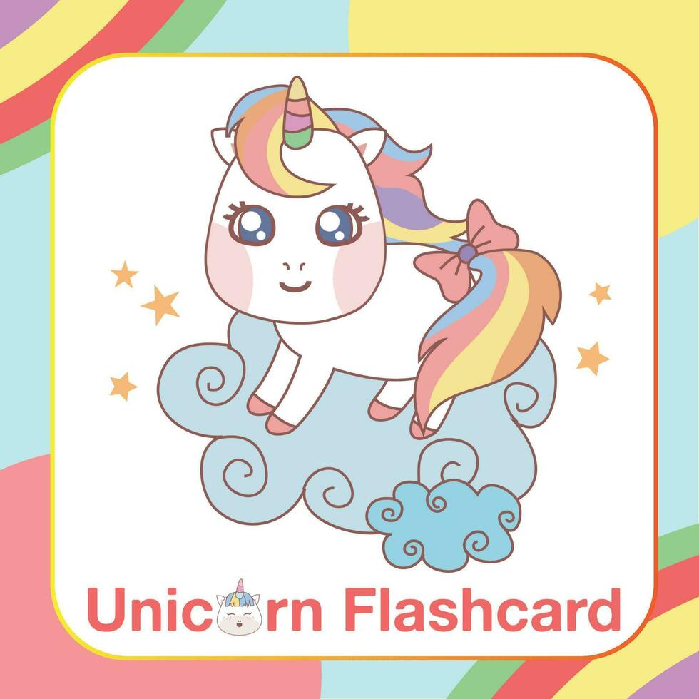 linda tarjeta flash de unicornio para niños. listo para imprimir. tarjeta de juego imprimible. tarjeta educativa para preescolar. ilustración vectorial vector