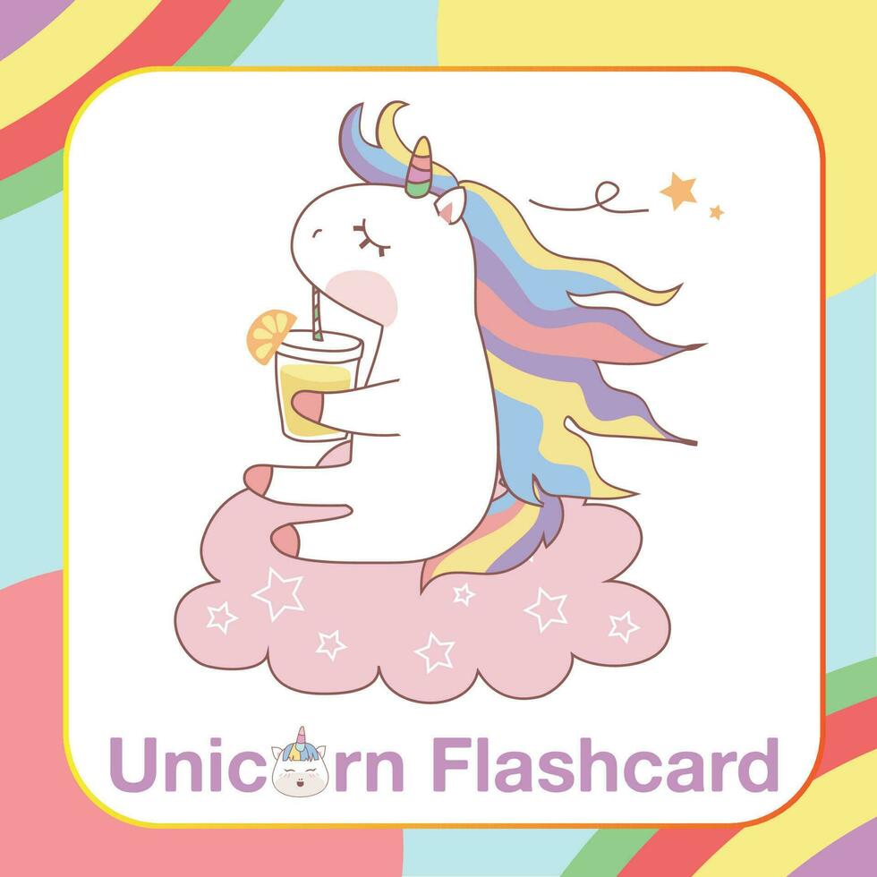 linda tarjeta flash de unicornio para niños. listo para imprimir. tarjeta de juego imprimible. tarjeta educativa para preescolar. ilustración vectorial vector