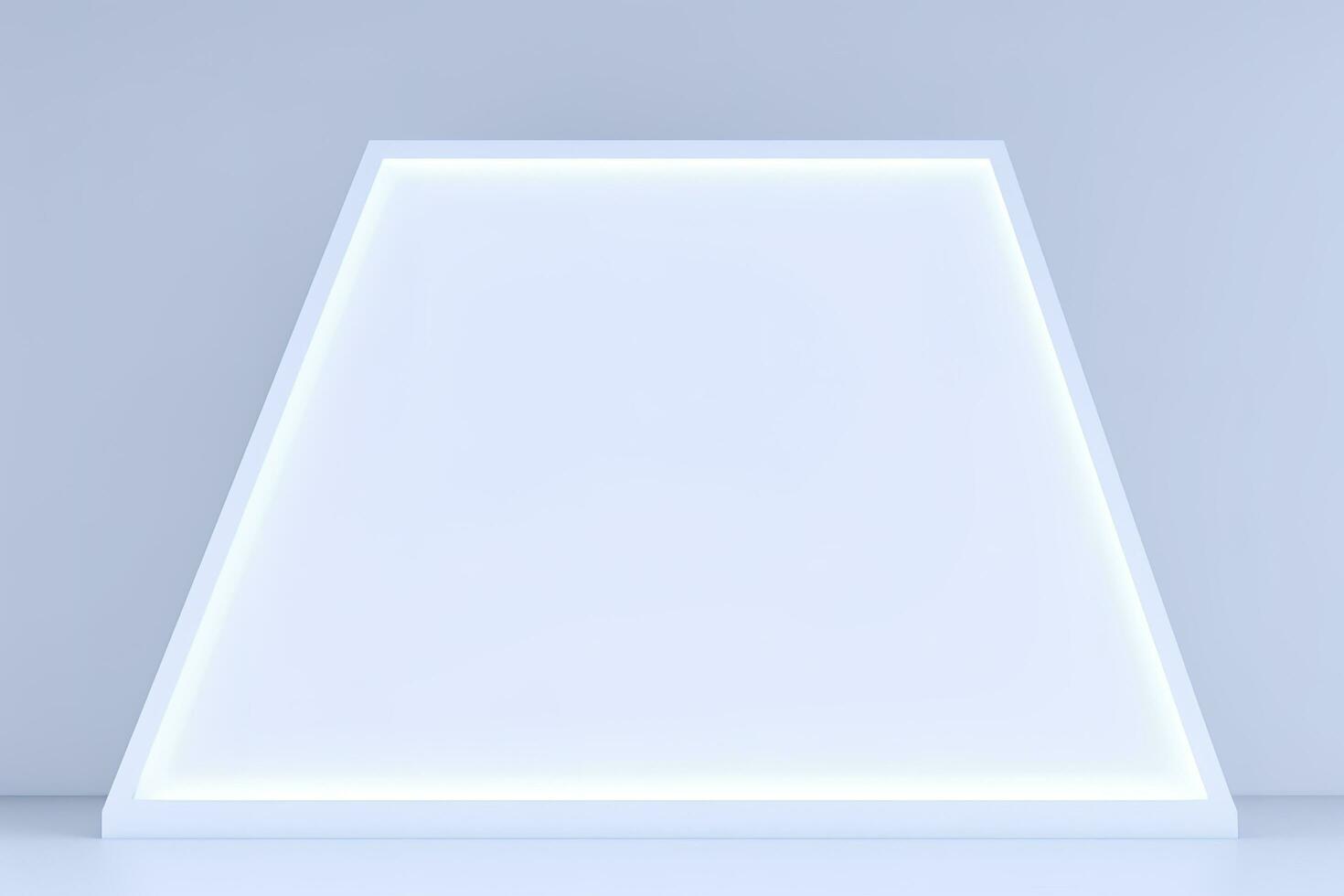Realistic podium display with neon white lights, Product display background with light frame, White prodium product display with light effect, neon lights background, generate ai photo