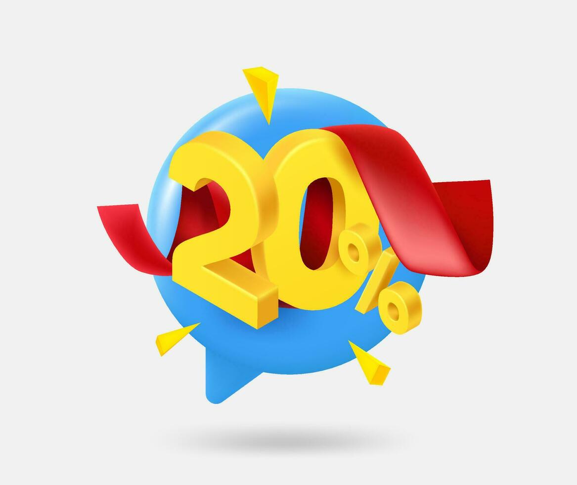 Speech cloud with 20 percent dicount offer. 3d vector isolated illustration