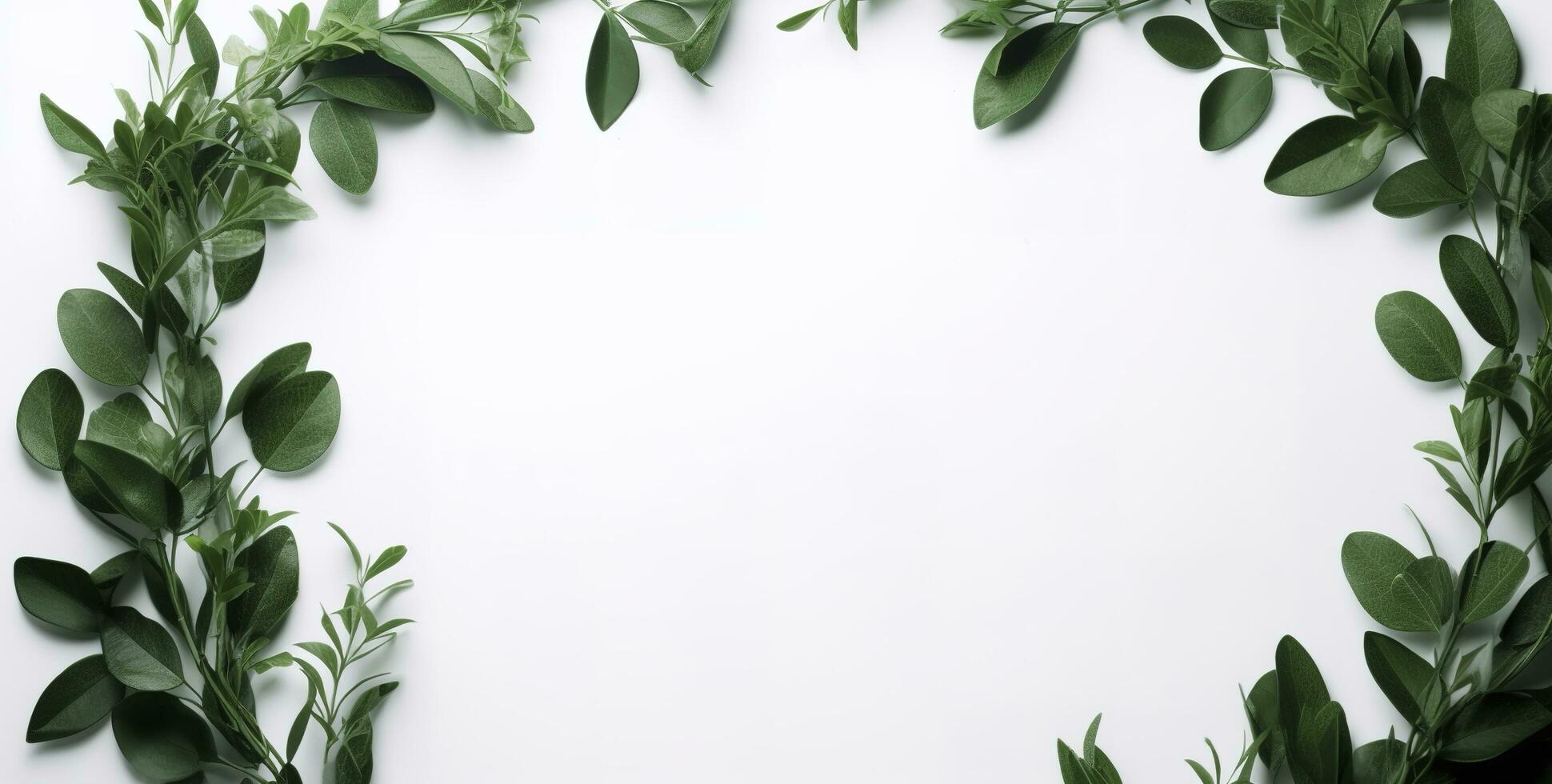 green plant and leaves frame isolated on white background,  for wedding invitations and greeting cards, generate ai photo