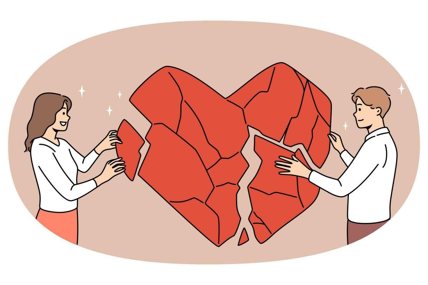 Couple connect huge heart pieces together vector