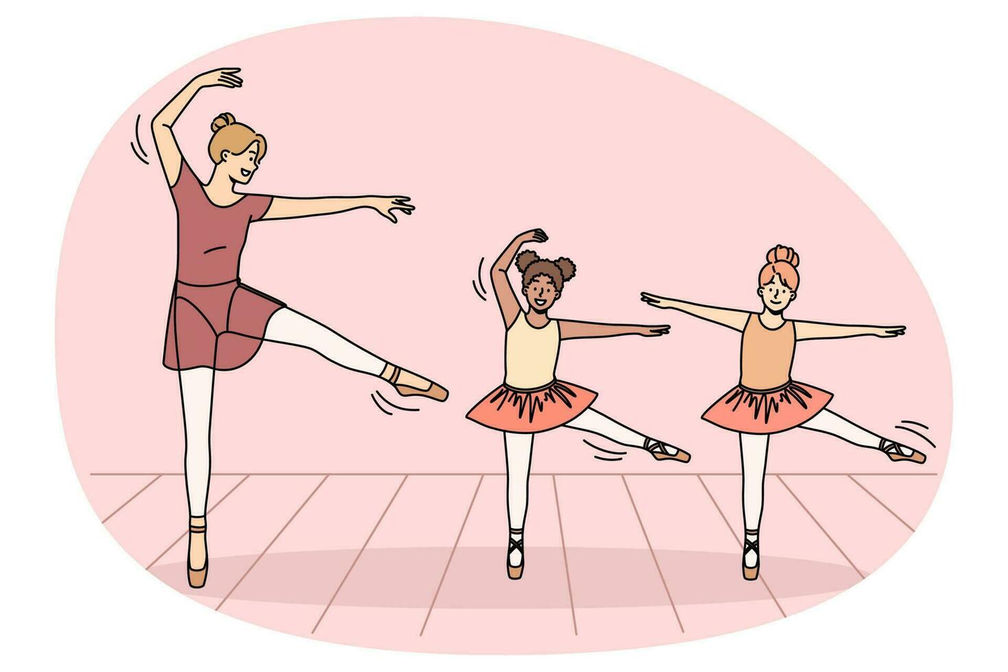 Ballet teacher and little girls dance together vector