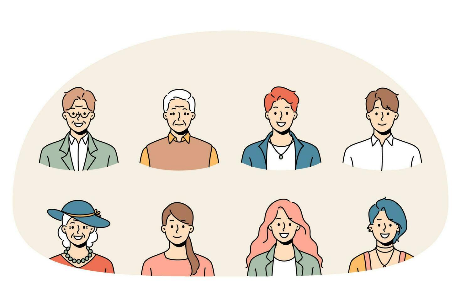 Set of diverse old and young people headshots vector