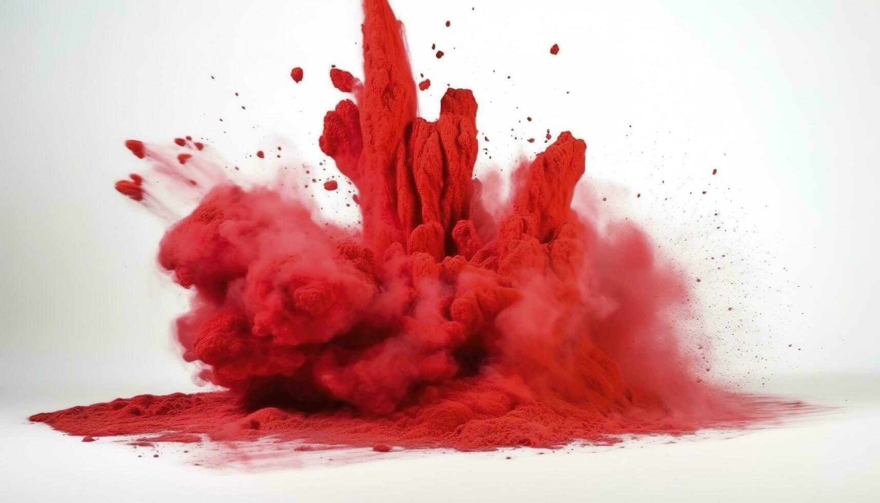 bright red holi paint color powder festival explosion isolated white background. industrial print concept background, generate ai photo