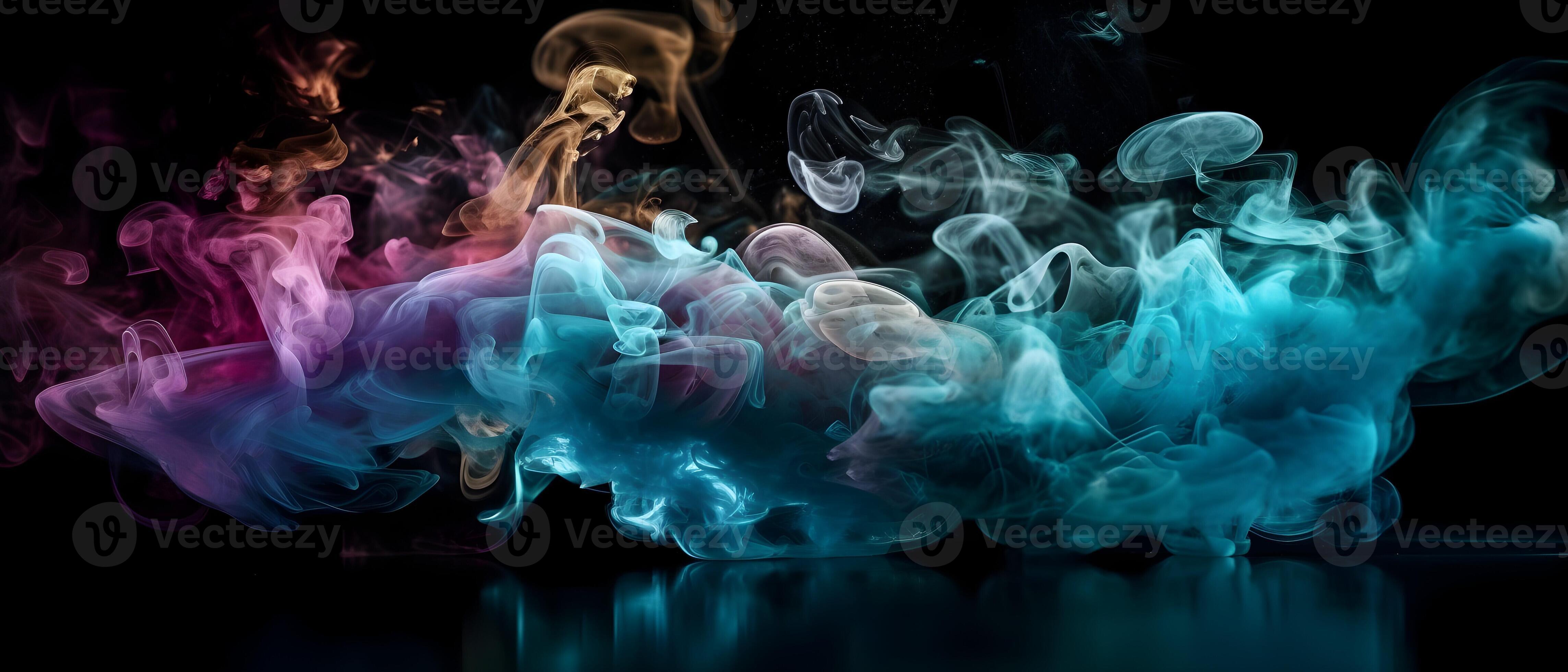 Colorful ink drops in water. Shiny glowing sparkling cloud smoke