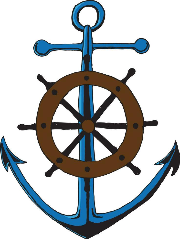 anchor and steering wheel of the ship vector