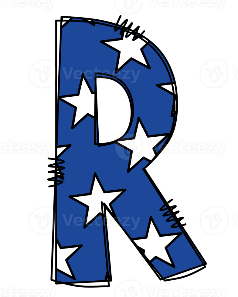 Patriotic alphabet doodle letter clipart illustration png