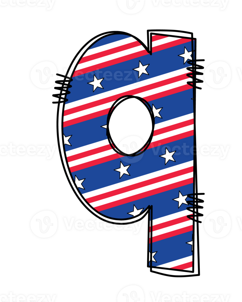 Patriotic alphabet doodle letter clipart illustration png
