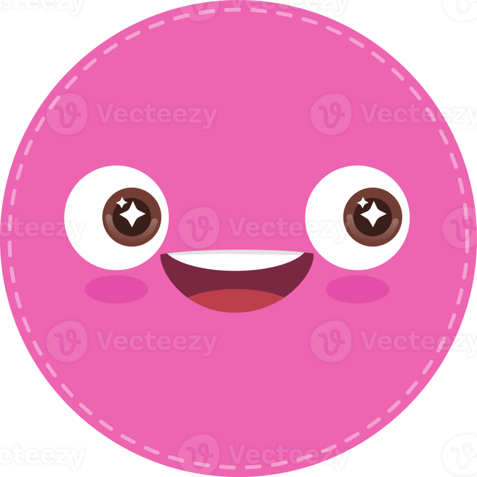 Cute pink circle shape with smiling face flat icon PNG