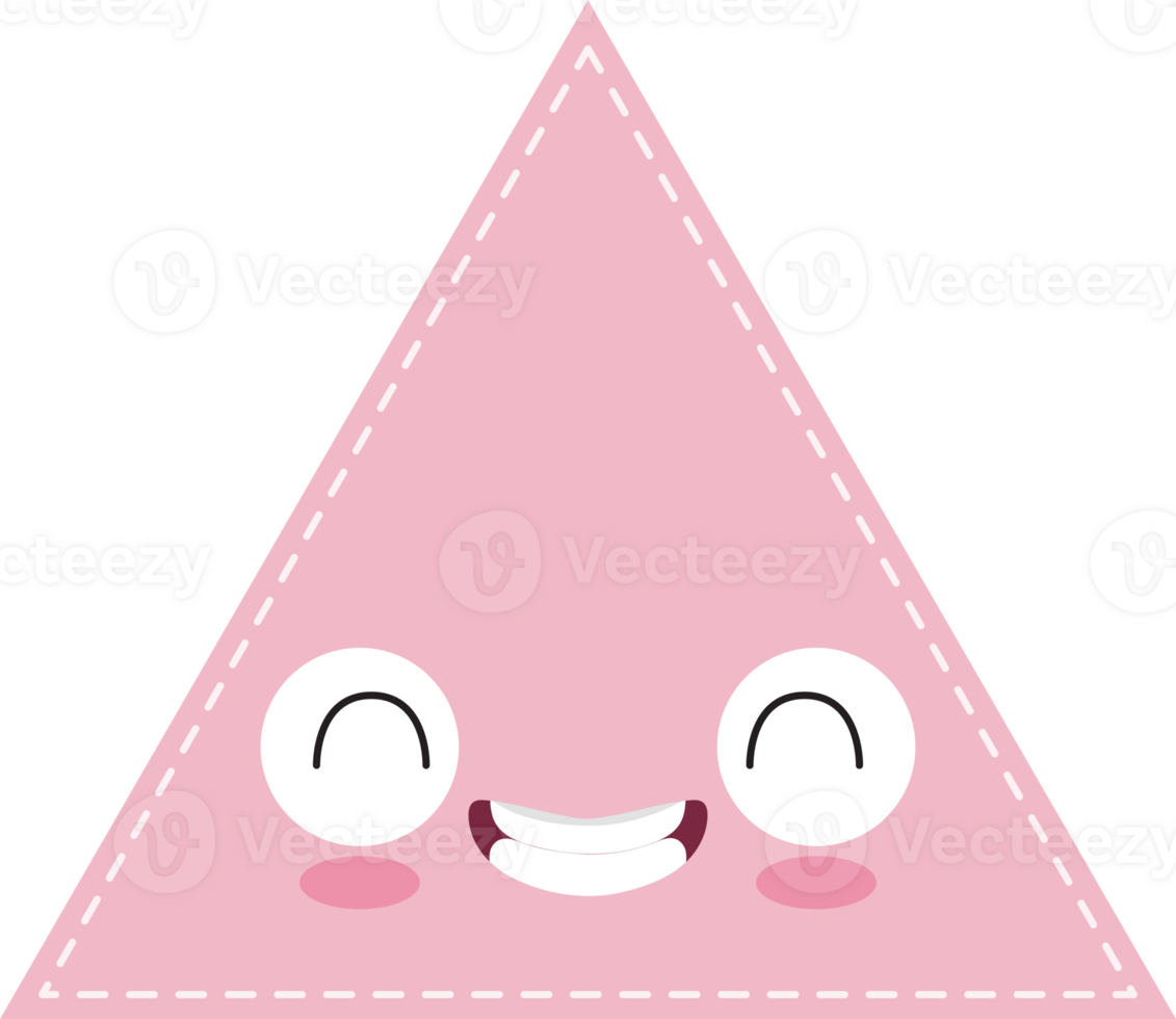 Cute pink triangle shape with smiling face flat icon PNG