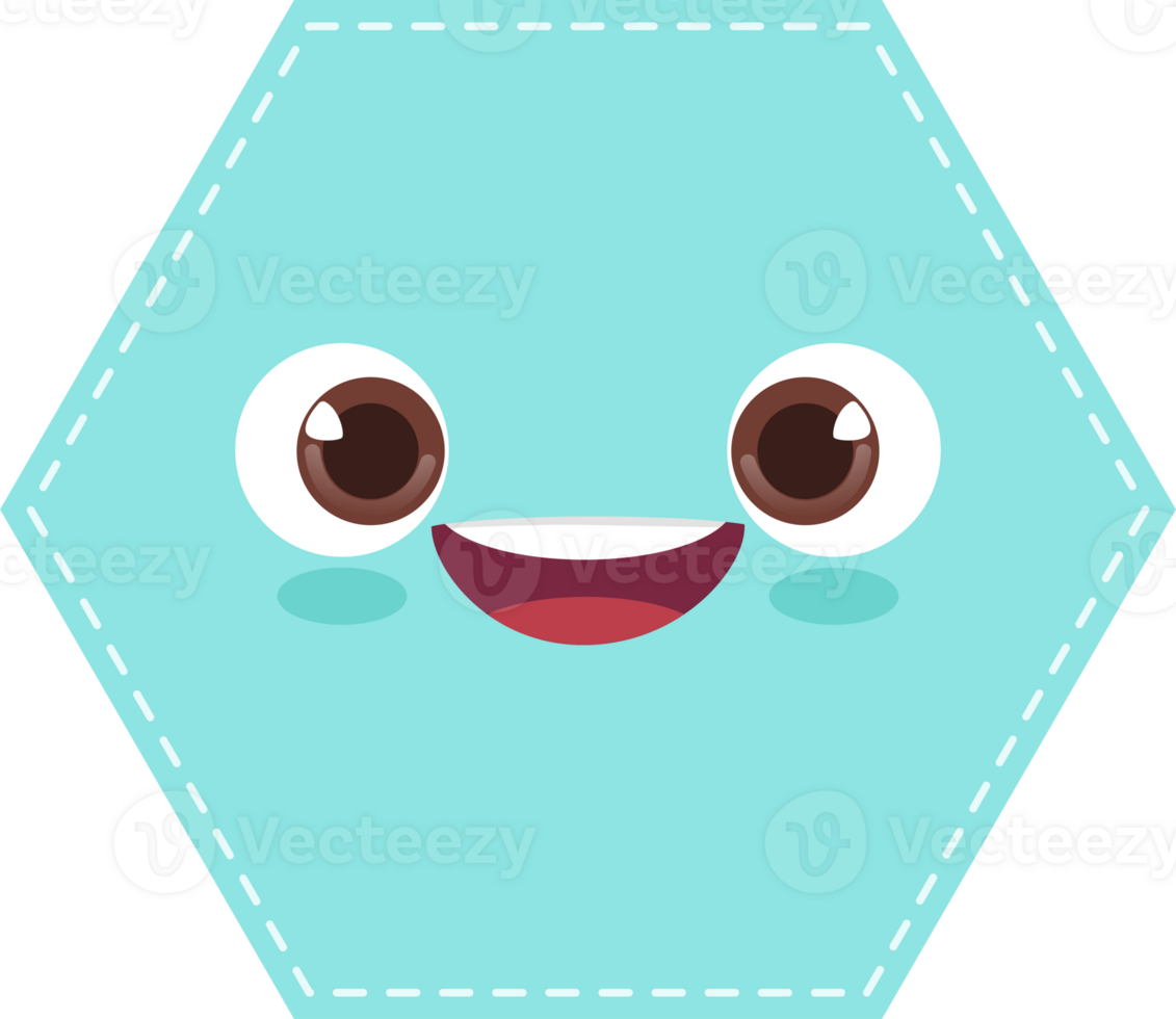 Cute green hexagon shape with smiling face flat icon PNG