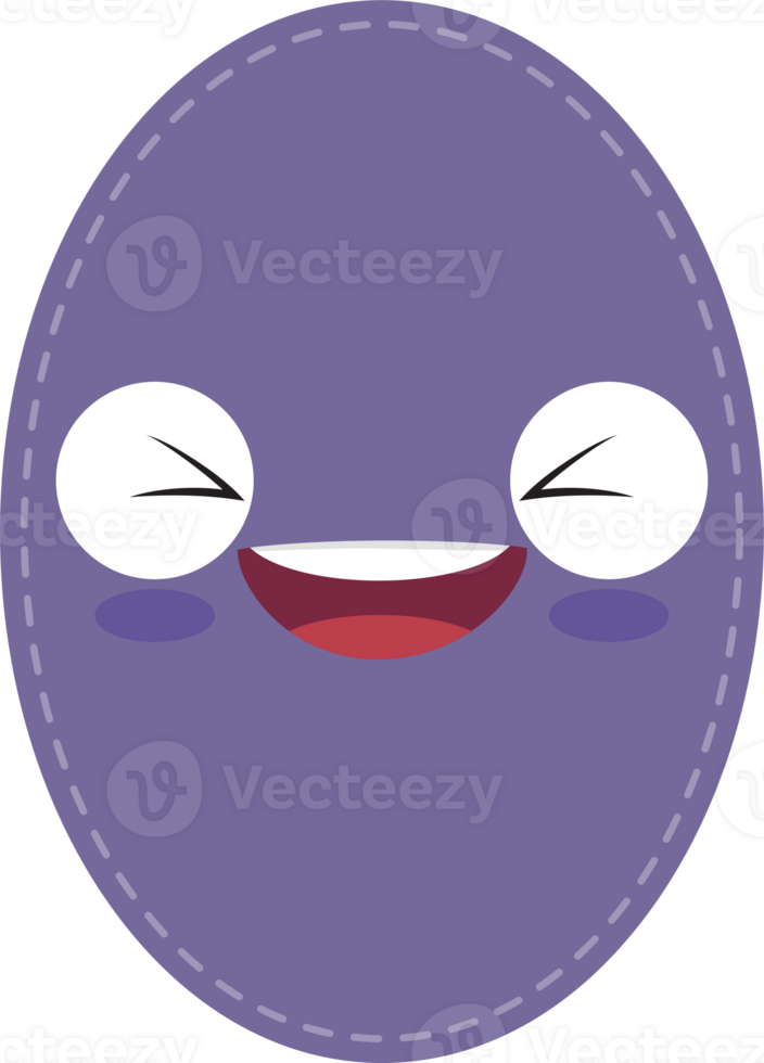 Cute purple oval shape with smiling face flat icon PNG