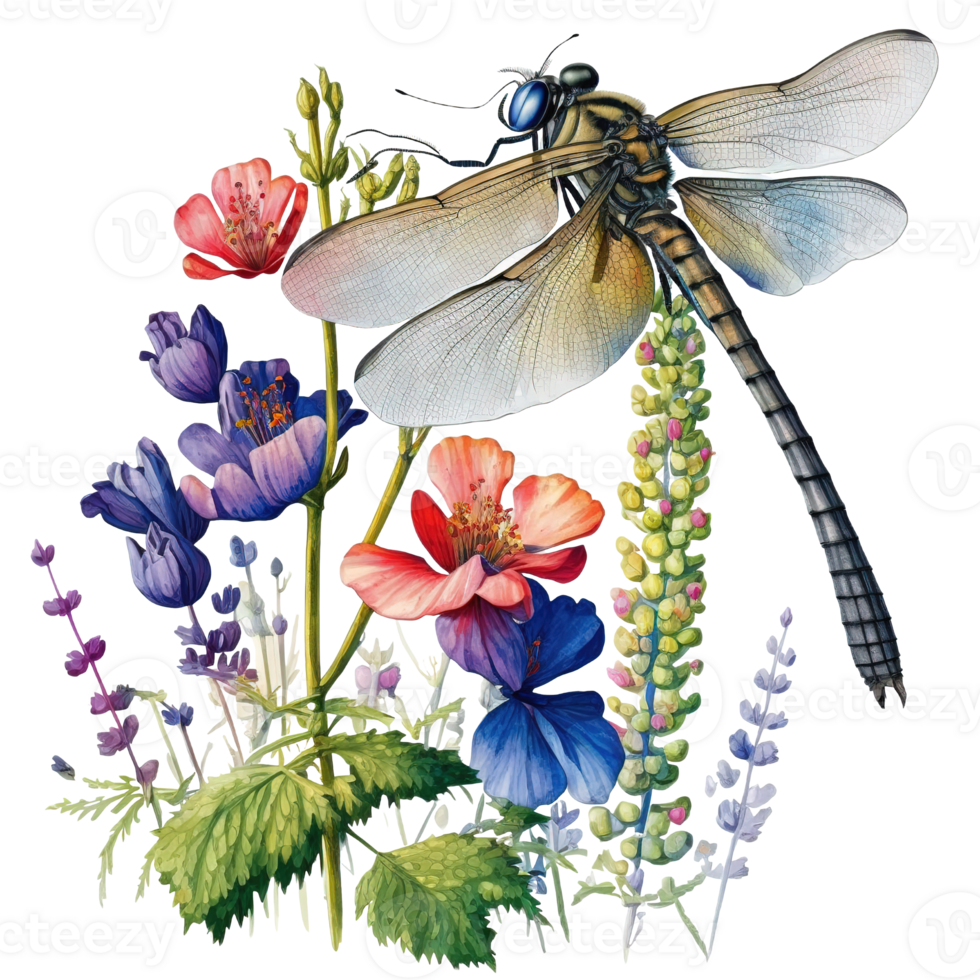 Spring Flower Dragonfly Watercolor png