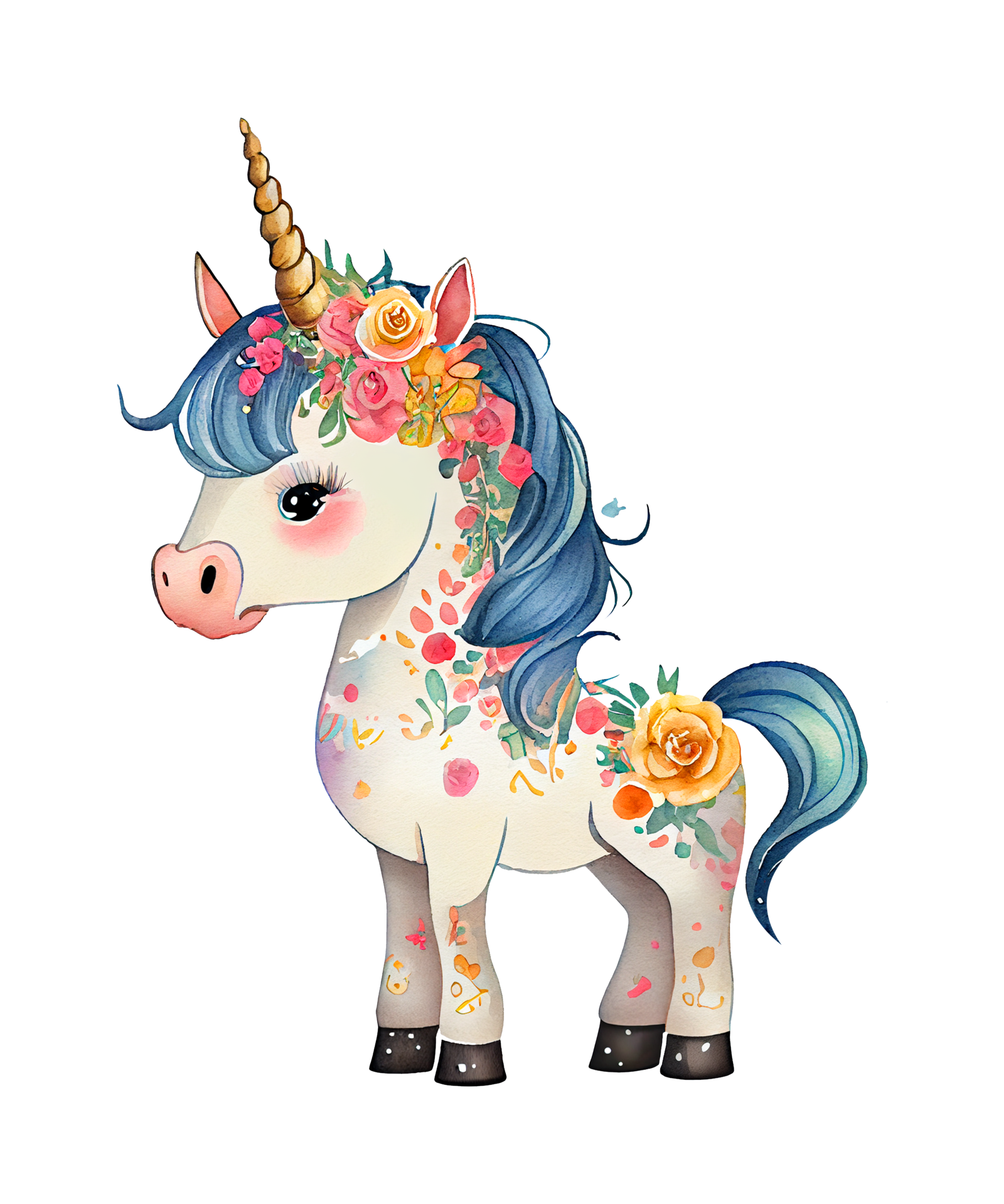 Free Floral Cute Unicorn Watercolor ai generative 23390665 PNG with ...