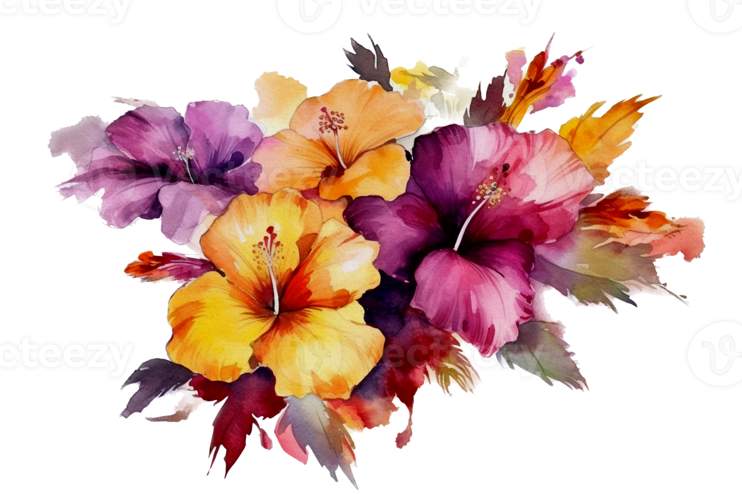 Beautiful flower with leaf watercolor AI Generate png