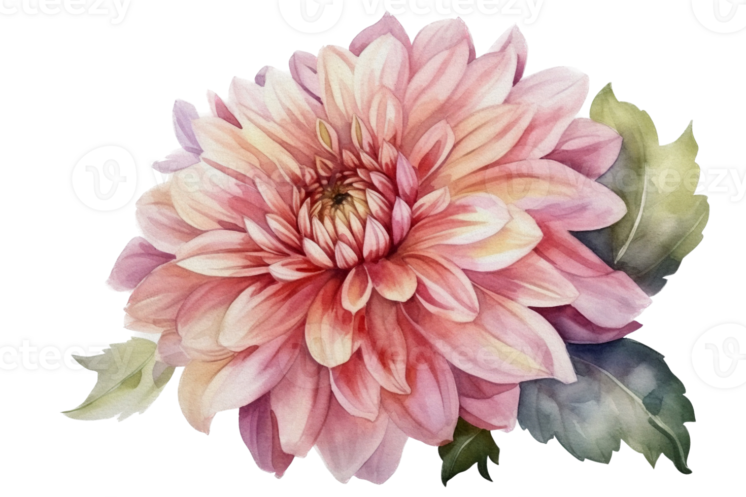 Beautiful flower with leaf watercolor AI Generate png