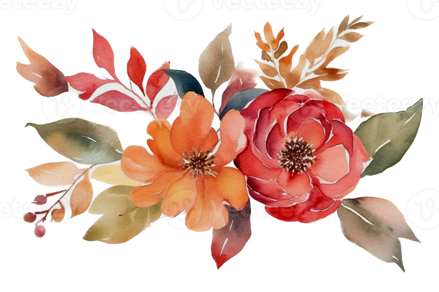 Beautiful flower with leaf watercolor AI Generate png