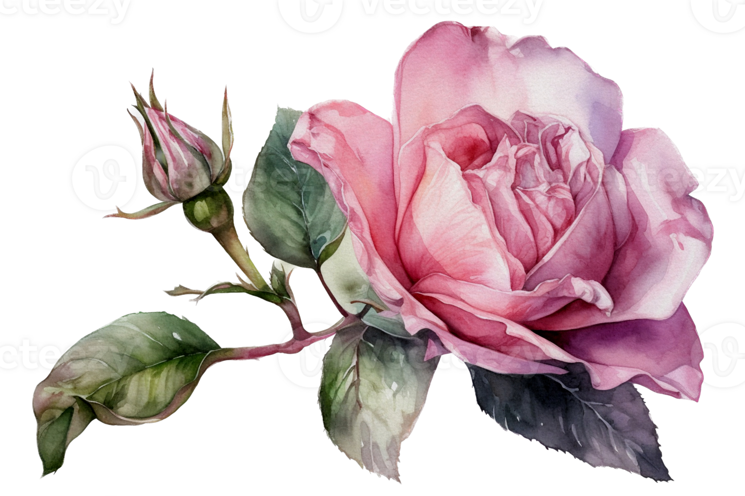 Flower with leaf watercolor AI Generate png