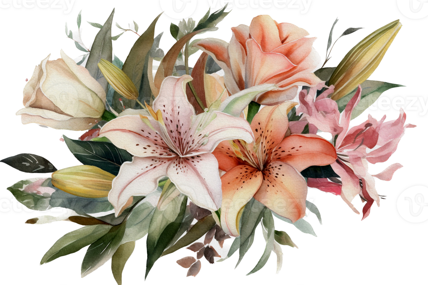 Beautiful flower with leaf watercolor ai generate png