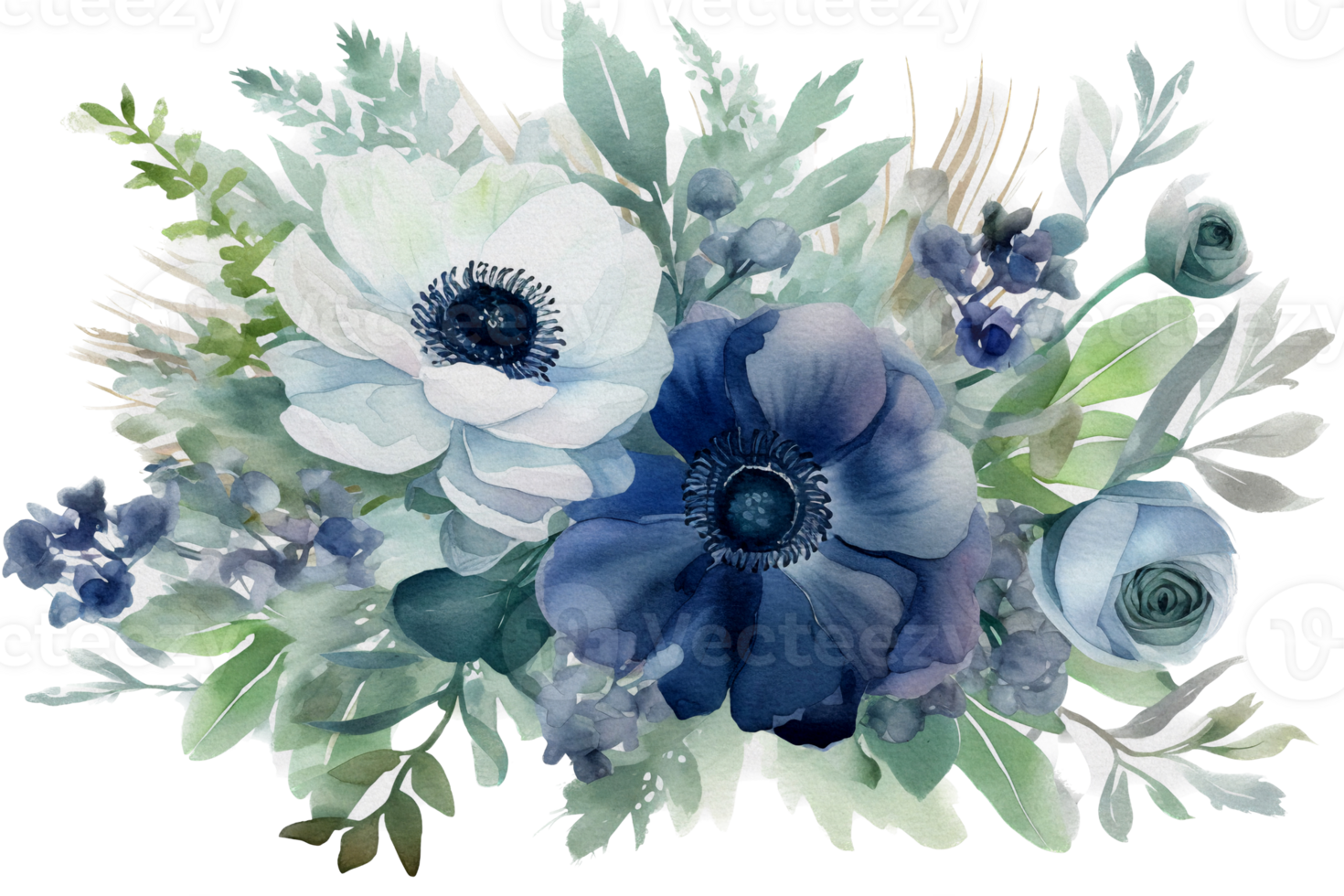 Beautiful flower with leaf watercolor ai generate png