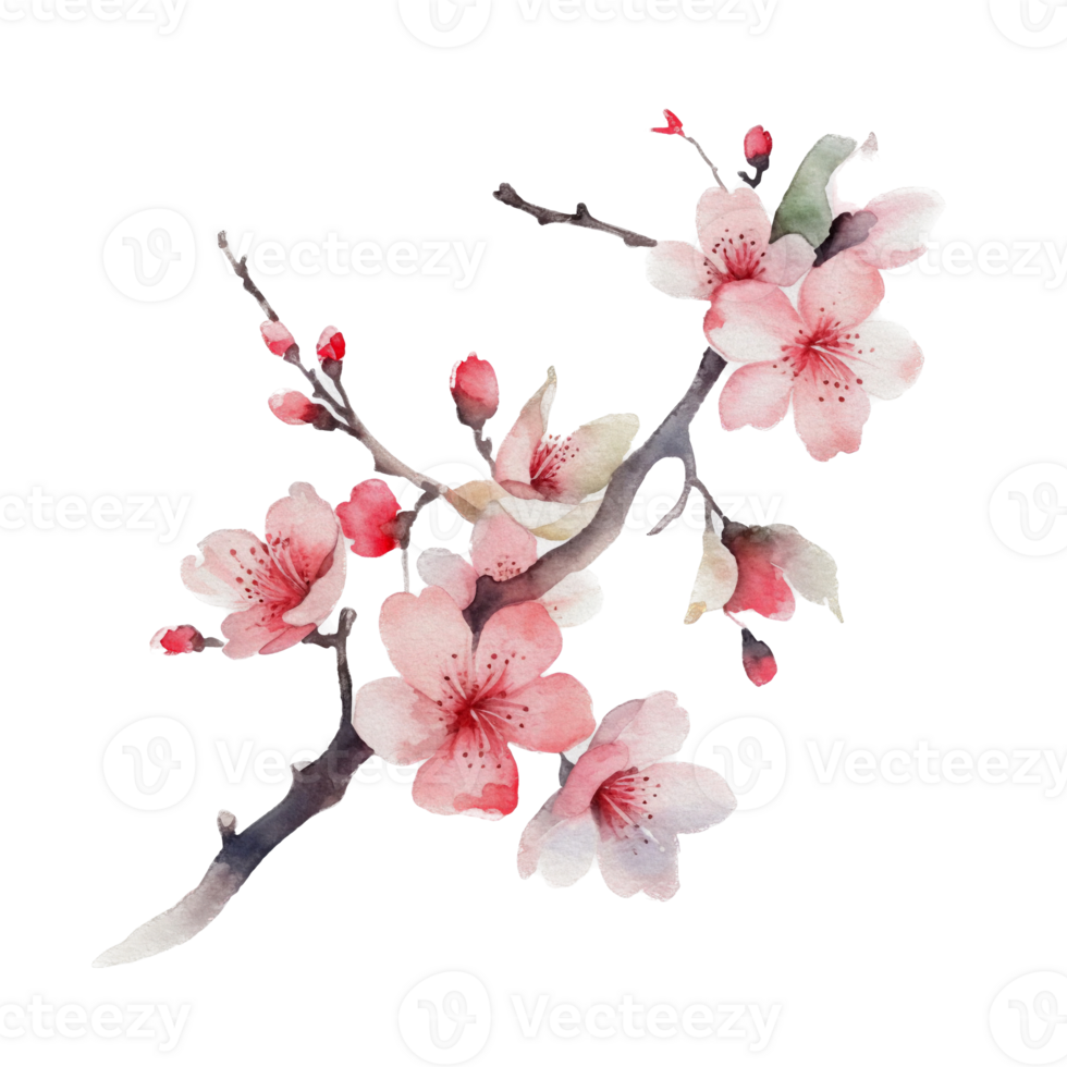 Beautiful flower with leaf watercolor ai generate png