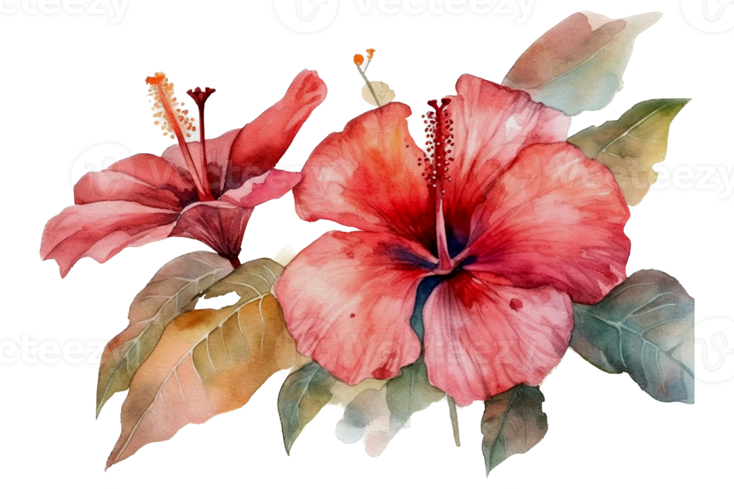 Beautiful flower with leaf watercolor AI Generate png