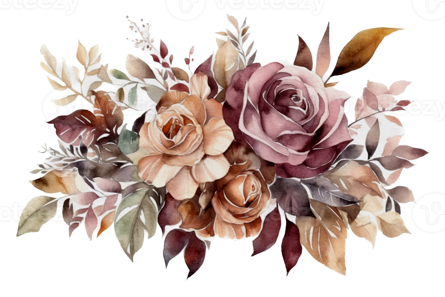 Beautiful flower with leaf watercolor AI Generate png