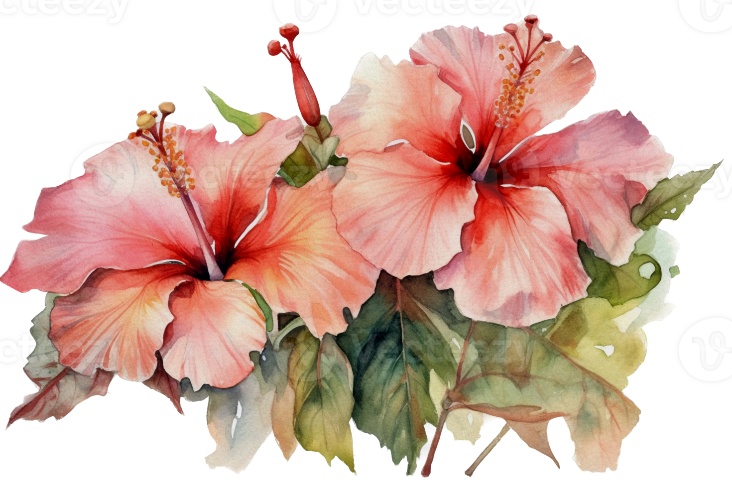 Beautiful flower with leaf watercolor AI Generate png