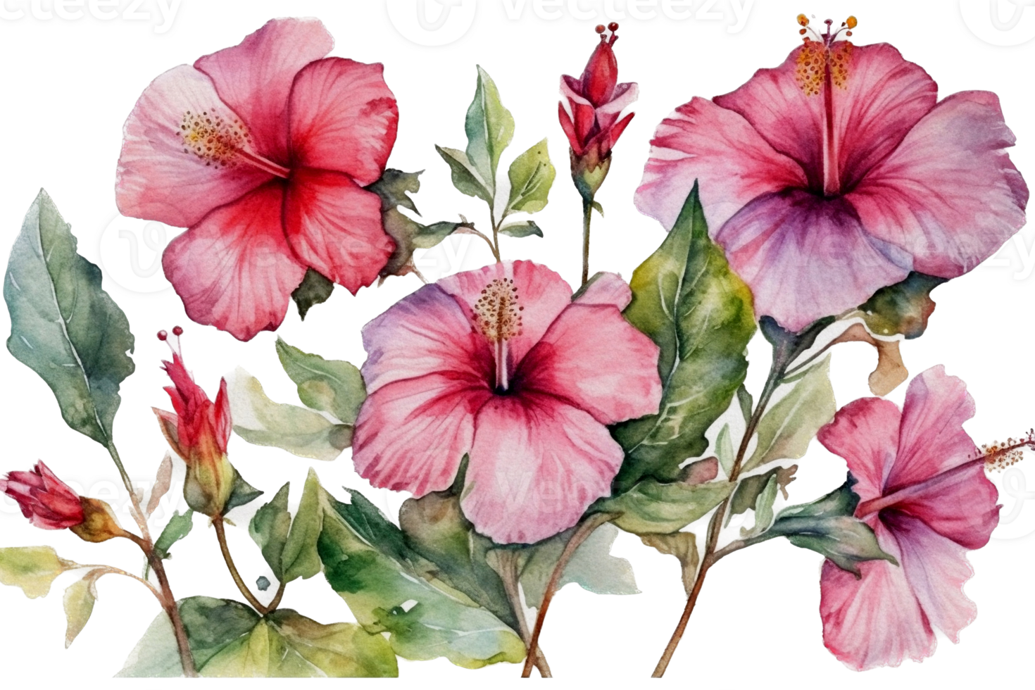 Beautiful flower with leaf watercolor AI Generate png