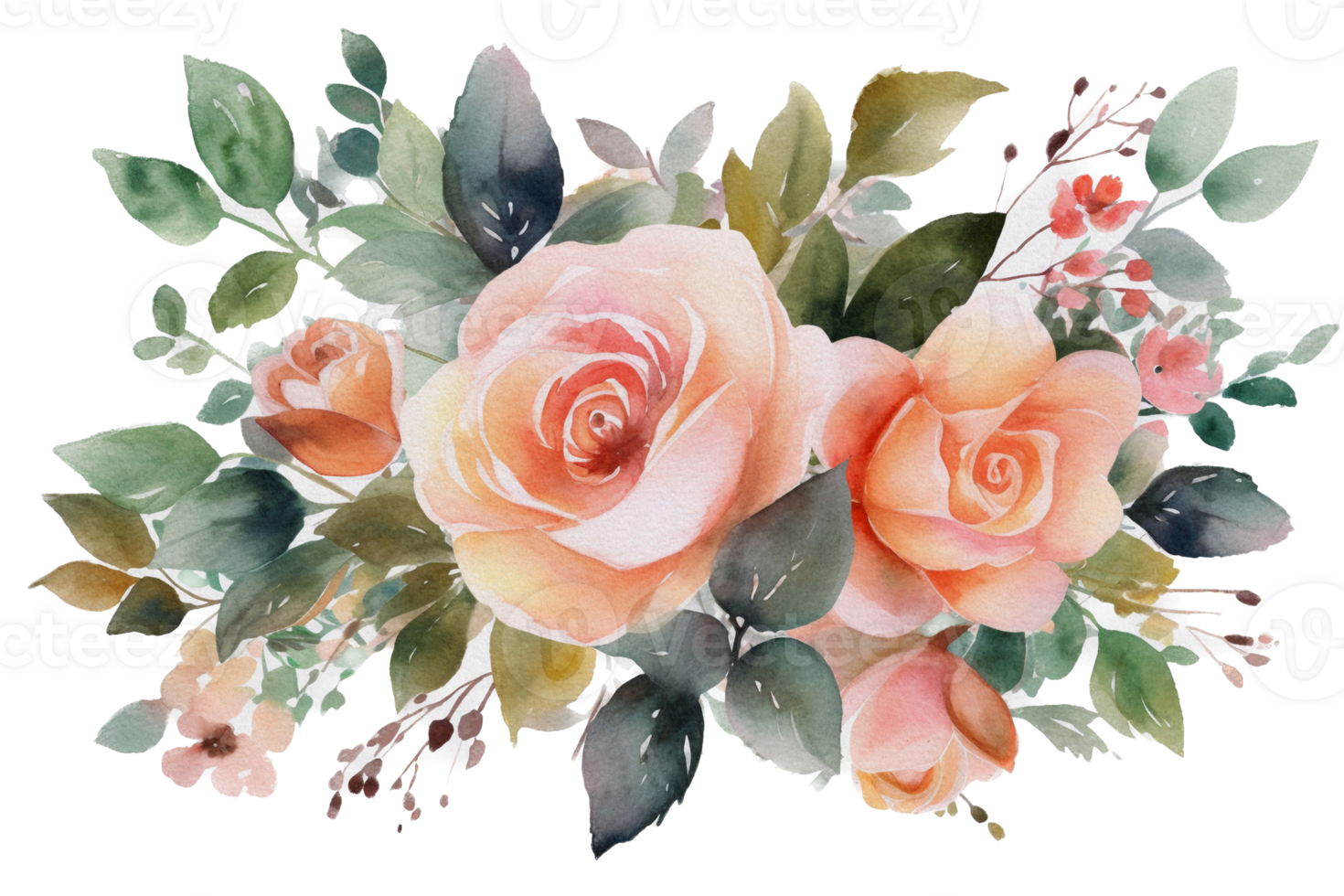 Beautiful flower with leaf watercolor AI Generate png
