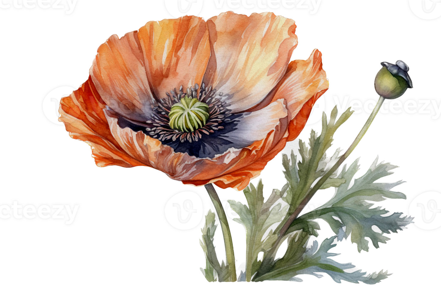 Flower with leaf watercolor AI Generate png