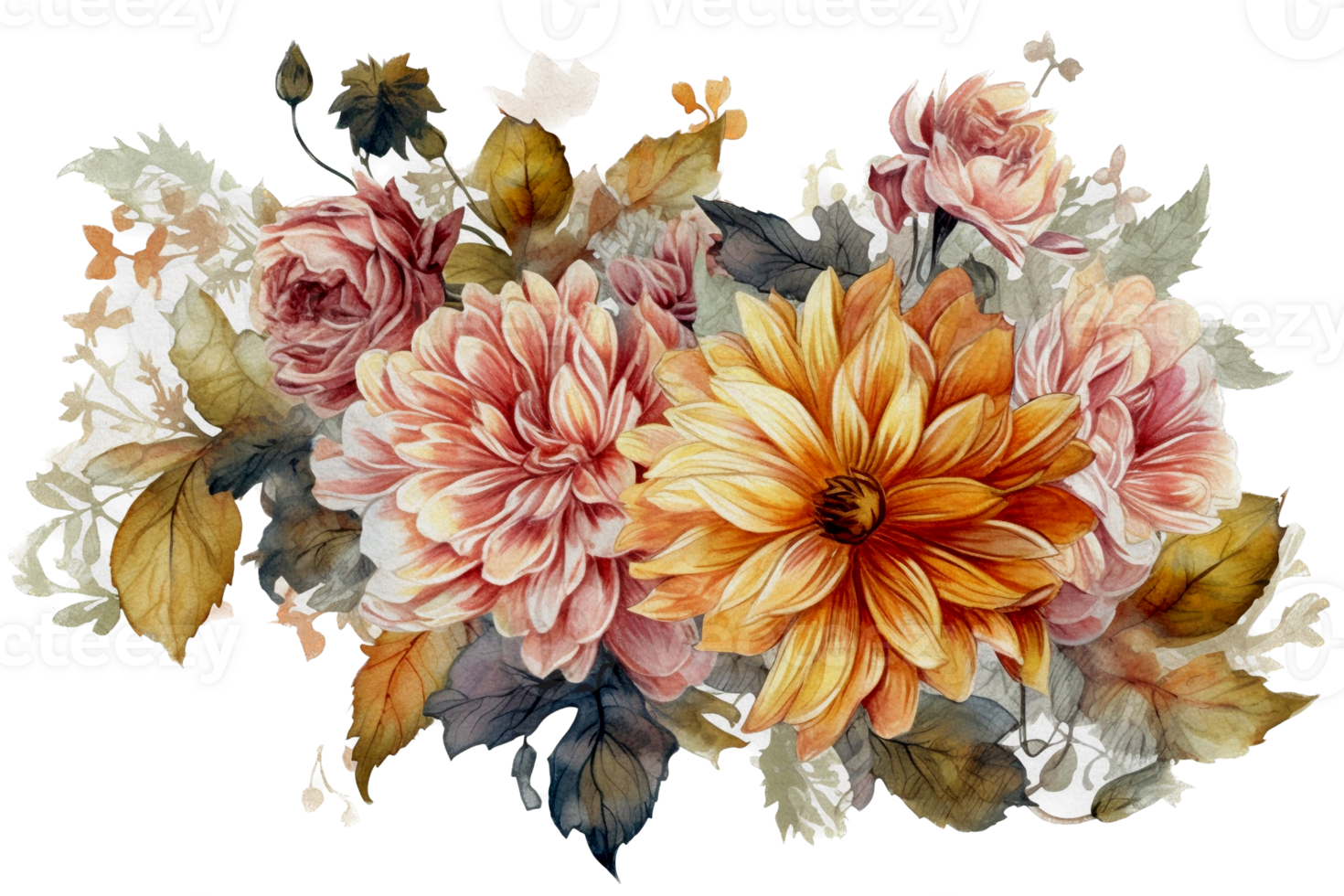 Beautiful flower with leaf watercolor ai generate png
