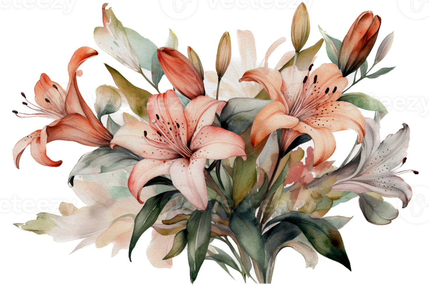 Beautiful flower with leaf watercolor ai generate png