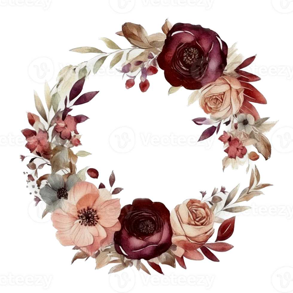 Beautiful flower wreath watercolor ai generate png