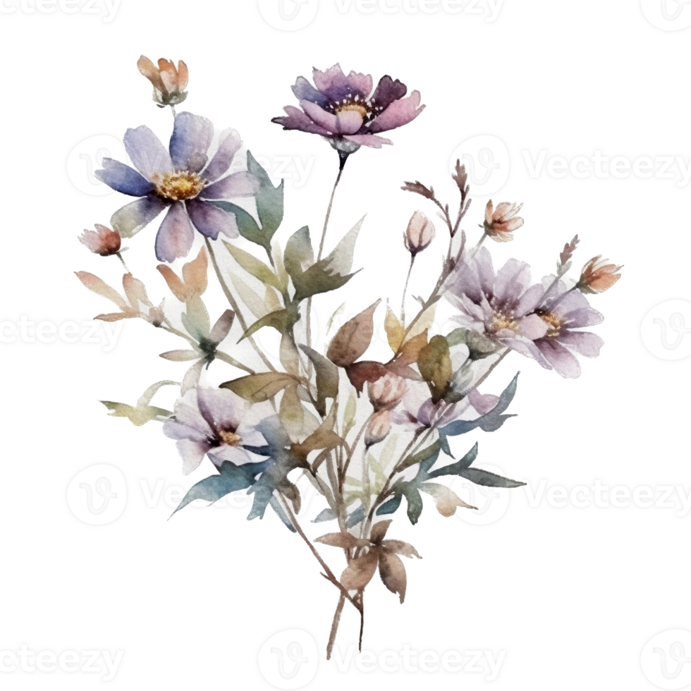 Beautiful flower with leaf watercolor ai generate png