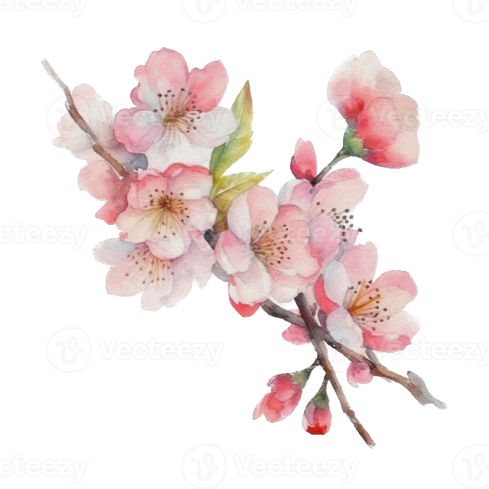 Beautiful flower with leaf watercolor ai generate png