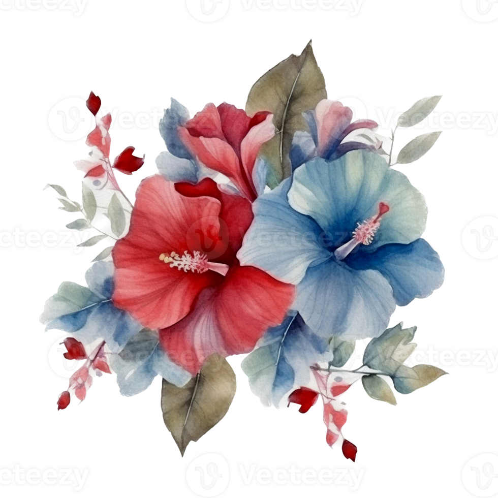Beautiful flower with leaf watercolor ai generate png