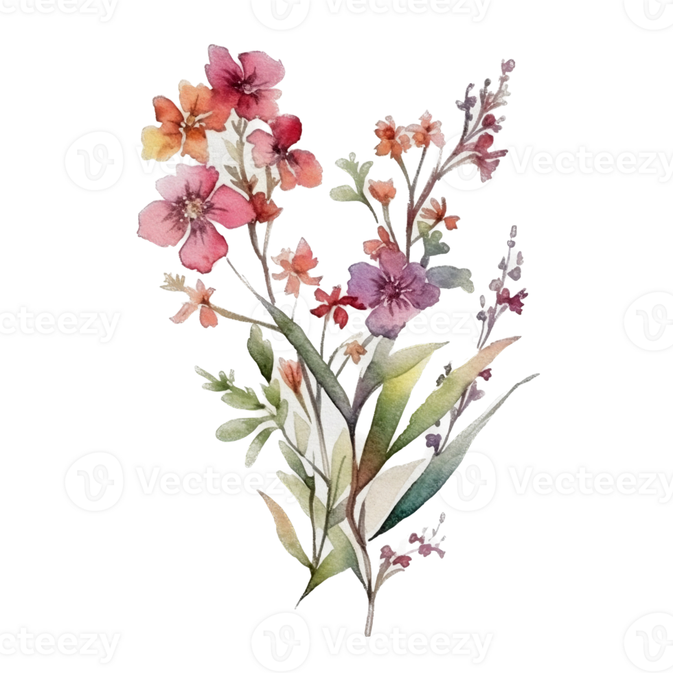 Beautiful flower with leaf watercolor ai generate png