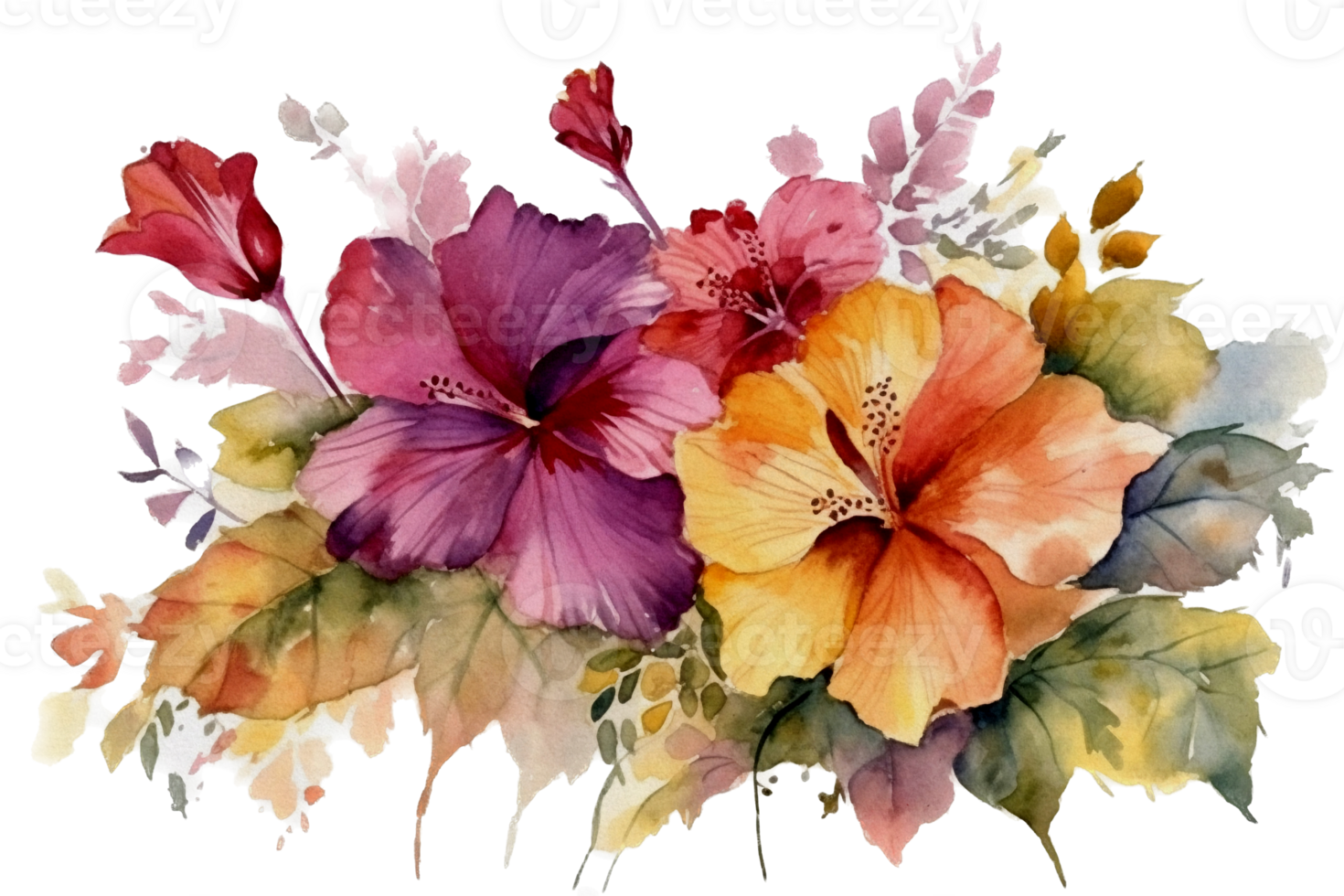 Beautiful flower with leaf watercolor AI Generate png