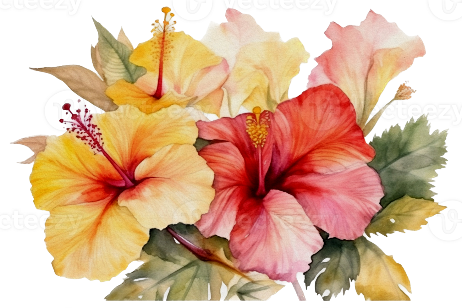 Beautiful flower with leaf watercolor AI Generate png