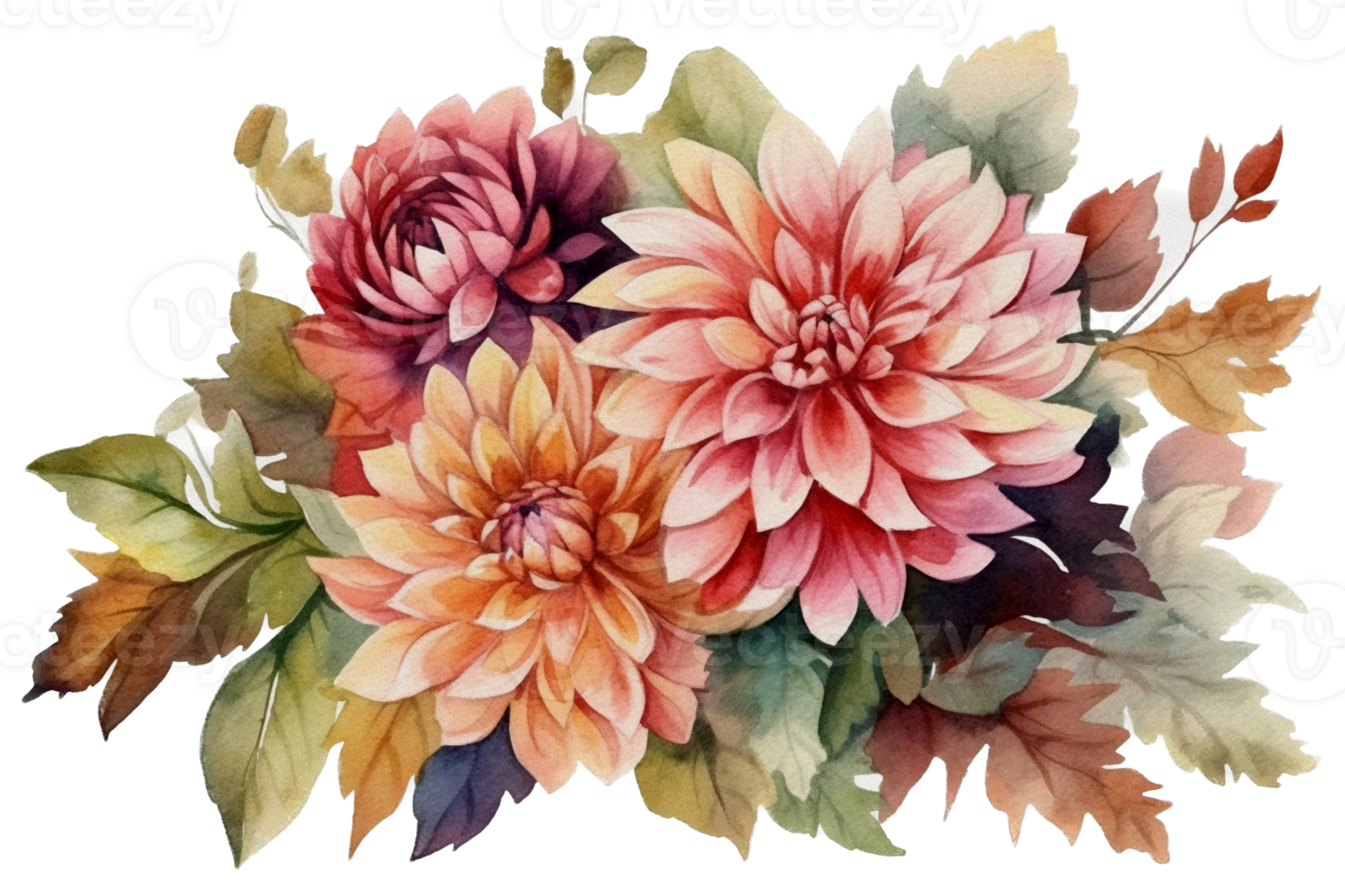 Beautiful flower with leaf watercolor AI Generate png
