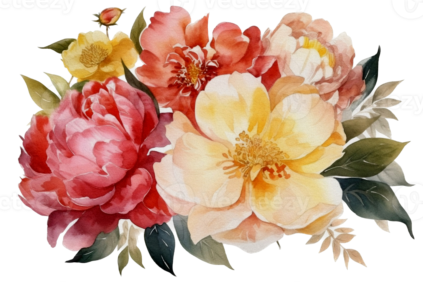 Beautiful flower with leaf watercolor AI Generate png