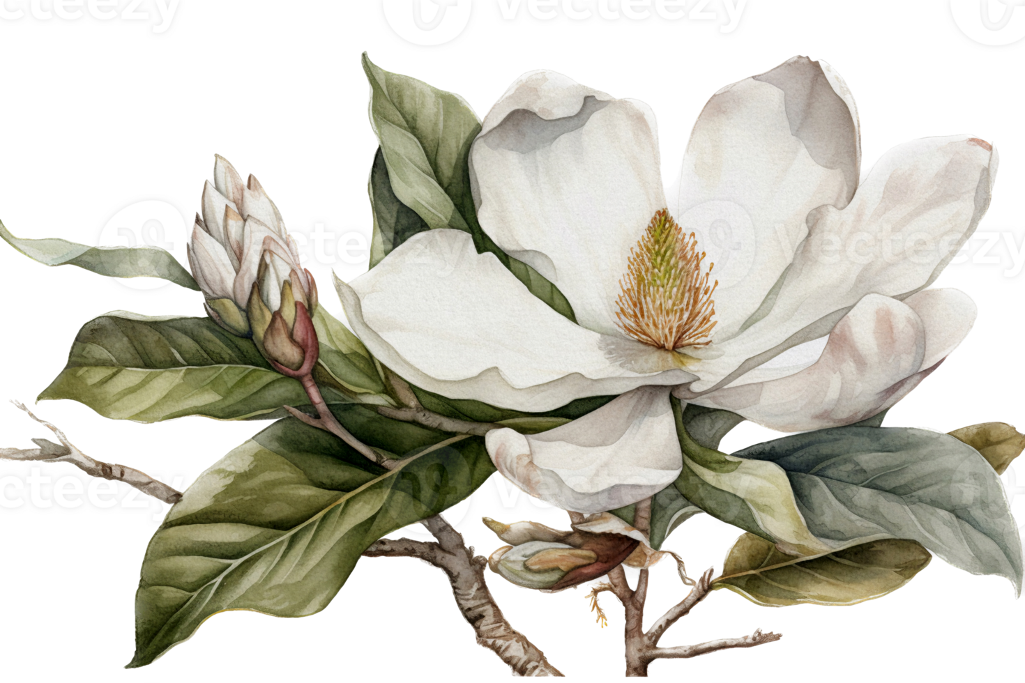 Flower with leaf watercolor AI Generate png