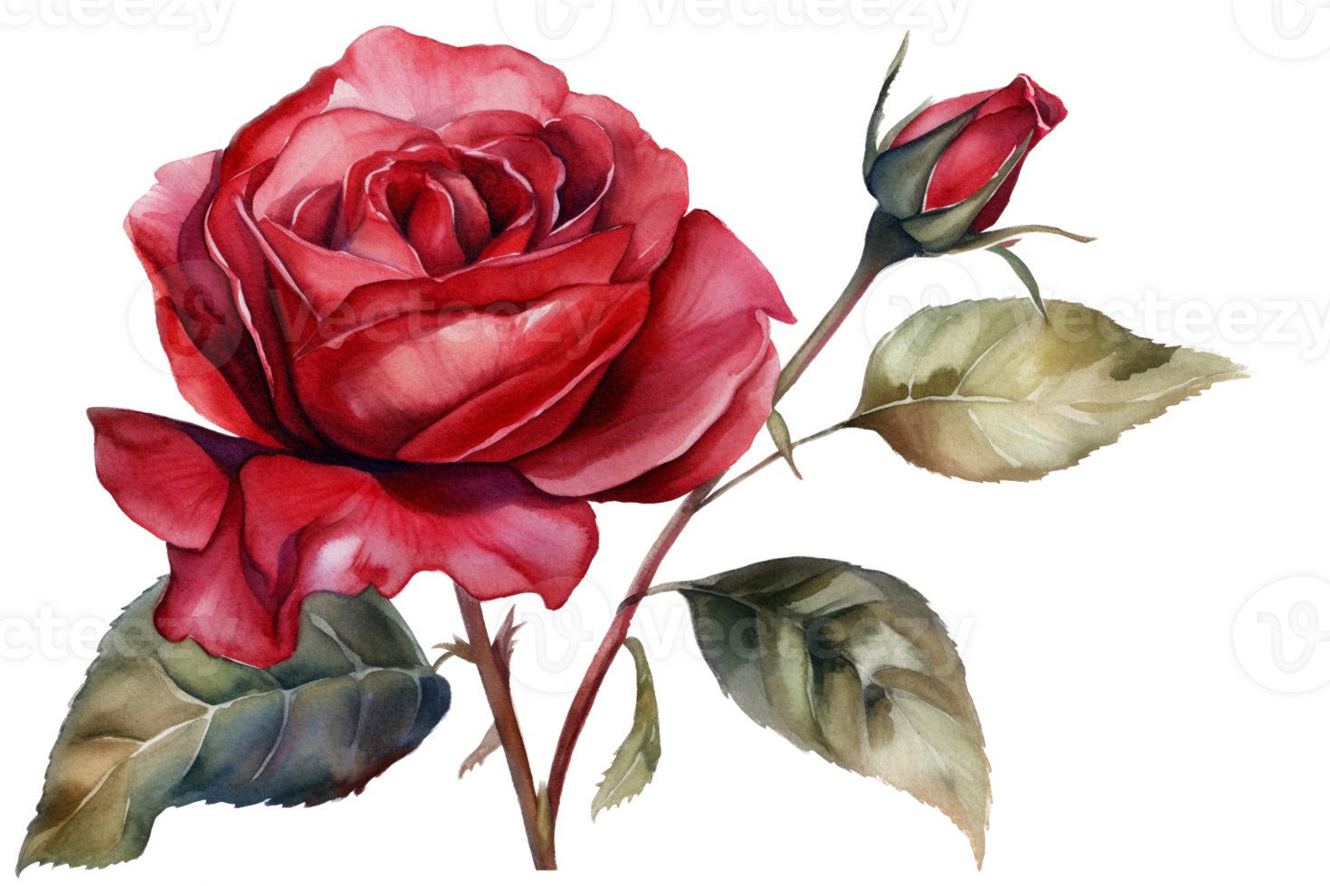 Flower with leaf watercolor AI Generate png