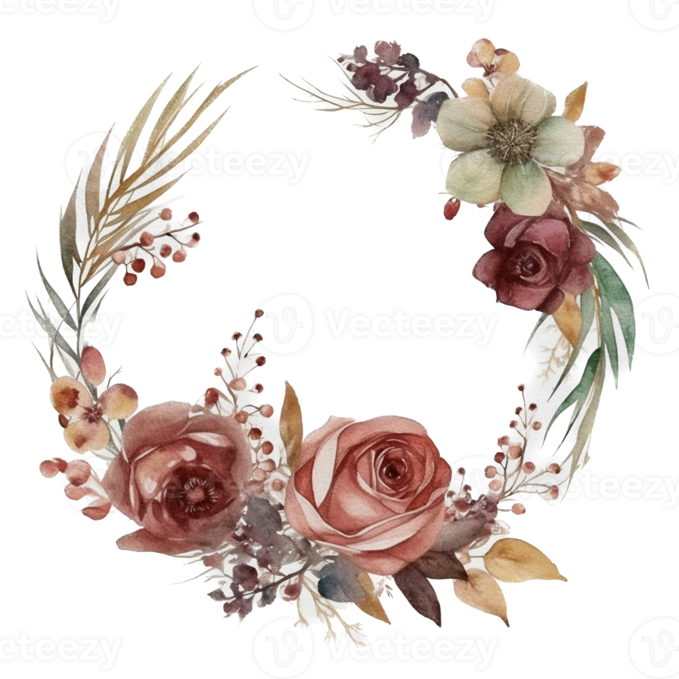 Beautiful flower wreath watercolor ai generate png